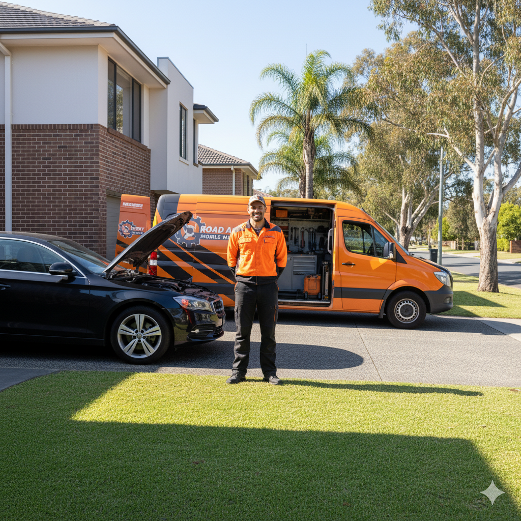 Mobile mechanic working on a vehicle in Perth driveway